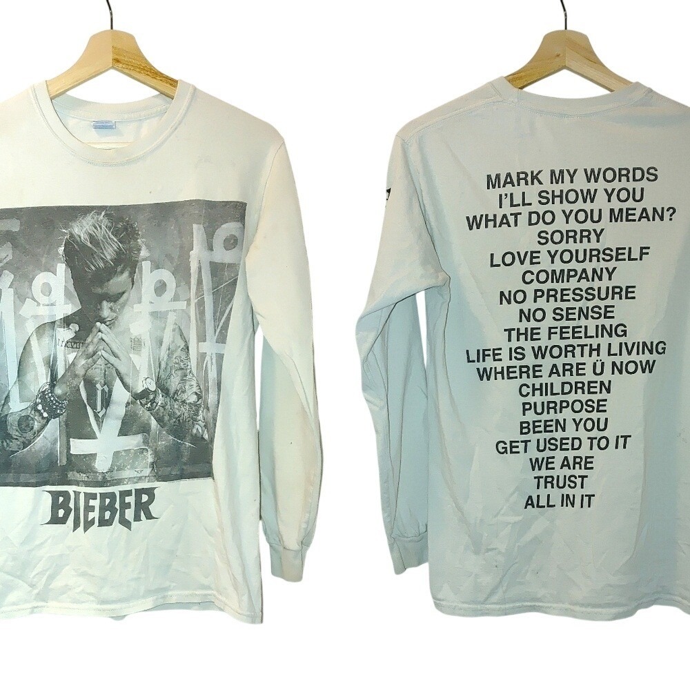 Justin Bieber Crew‎ Neck Long Sleeve World Tour Graphic Tee Small S